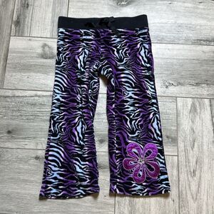Flap Doodles Toddler Girls Zebra-Print Flower Embroidered Pants Purple Size 2T